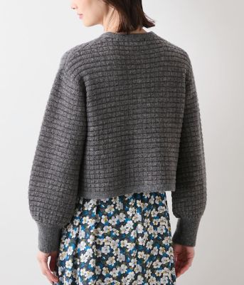 L】ブークレー格子柄 クルーネックショートカーディガン