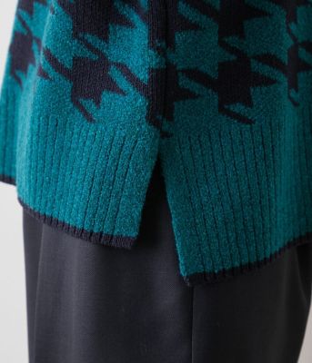 L】千鳥柄ダブルジャカード ハイネックプルオーバー