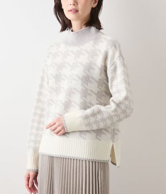 L】千鳥柄ダブルジャカード ハイネックプルオーバー