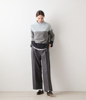 L】ウールナイロンブークレー ビルドネック配色プルオーバー