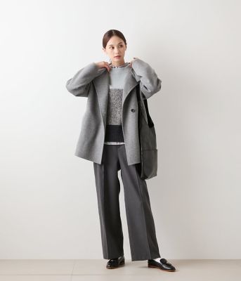 ニューヨーカー（NEWYORKER）/ウールナイロンブークレー ビルドネック配色プルオーバー L】ウールナイロンブークレー ビルドネック配色プルオーバー