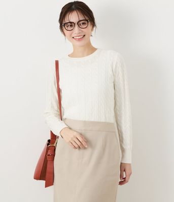 NEWYORKER L (Women/大きいサイズ)/ニューヨーカー Ｌ 【L】コンパクトギザコットン ケーブルクルーネックプルオーバー(202554725611)