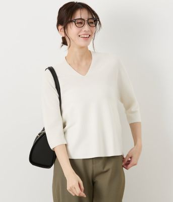 ＜NEWYORKER L (Women/大きいサイズ)＞【Ｌ】ホールガーメント（Ｒ）　ニット　スラッシュネック６分袖プルオーバー（２０２５５４７２５６２５）