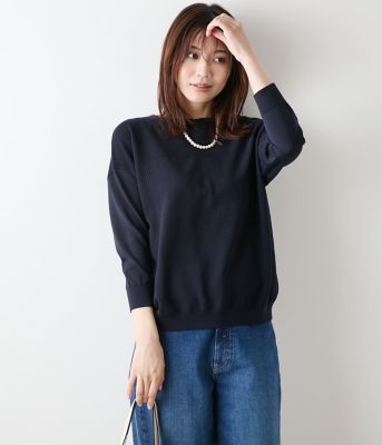 【送料無料】NEWYORKER L (Women/大きいサイズ)/ニューヨーカー L TCヘリンボーン 7分袖ニットプルオーバー(202554726552) 75ネイビー トップス【三越伊勢丹/公式】