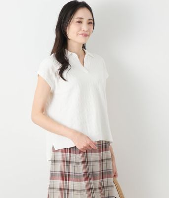 NEWYORKER L (Women/大きいサイズ)/ニューヨーカー Ｌ 【L】コットンブークレー スキッパーニットポロシャツ(202554755663)
