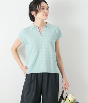 【Ｌ】コットンブークレー　スキッパーニットポロシャツ（２０２５５４７５５６６３）