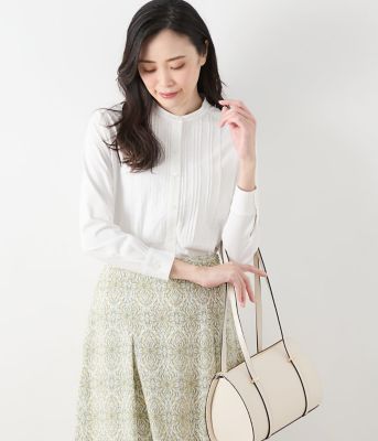 ＜NEWYORKER L (Women/大きいサイズ)＞【Ｌ】【吸水速乾】プレーティング天竺　バンドカラーピンタックカットソー（２０２５５４８１５６２７）