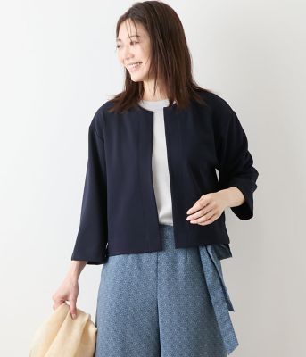 【送料無料】NEWYORKER L (Women/大きいサイズ)/ニューヨーカー L ジョーゼットダンボール 7分袖着流しカーディガン(202554816511) 75ネイビー トップス【三越伊勢丹/公式】