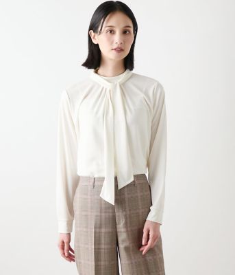 ＜NEWYORKER L (Women/大きいサイズ)＞【Ｌ】ポリエステル強撚スムース　ボウタイ付きハイネックカットソープルオーバー（２０２５５４８１６５５４）