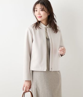 ＜NEWYORKER L (Women/大きいサイズ)＞【Ｌ】ジャージーメルトン　ノーカラーブルゾン（２０２５５４８１６６５６）
