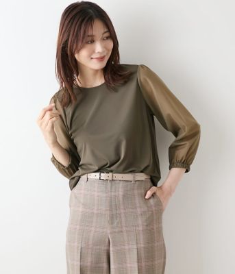 ＜NEWYORKER L (Women/大きいサイズ)＞【Ｌ】ポリエステル強撚スムース×トリコットオーガンジー　８分袖Ｔプルオーバー（２０２５５４８２６５５５）