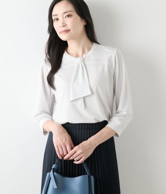 【ほぼ新品】23AW ETRO ボウタイ L】トリアセ強撚スムース 7分袖ボウタイカットソー