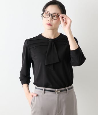 【SALE】【送料無料】NEWYORKER L (Women/大きいサイズ)/ニューヨーカー L トリアセ強撚スムース 7分袖ボウタイカットソー(202554826710) 05ブラック トップス【三越伊勢丹/公式】