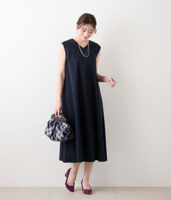 【Ｌ】【接触冷感】コットンスムース　Ｖネックフレアワンピース（２０２５５４８４５６５４）