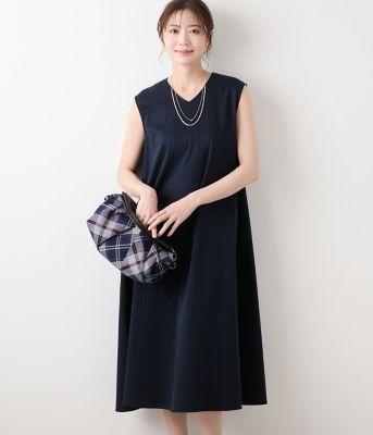 【Ｌ】【接触冷感】コットンスムース　Ｖネックフレアワンピース（２０２５５４８４５６５４）