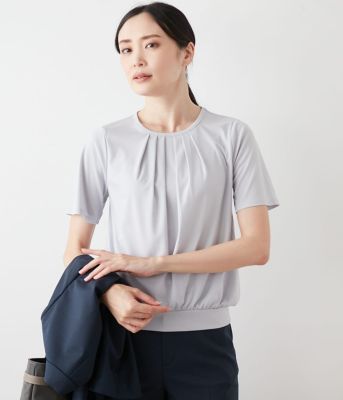 ＜NEWYORKER L (Women/大きいサイズ)＞【Ｌ】【接触冷感】トリアセ強撚スムース　フロントタック半袖プルオーバー（２０２５５４８５５３５３）