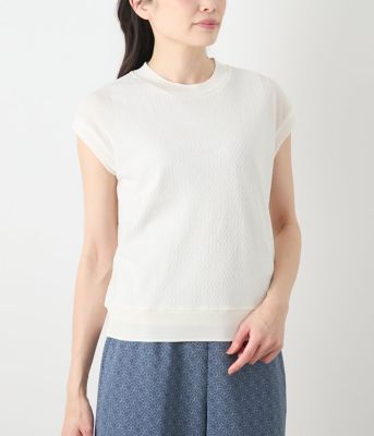 L】シアーストレッチジャカード フレンチスリーブプルオーバー