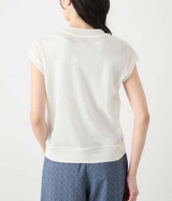 L】シアーストレッチジャカード フレンチスリーブプルオーバー