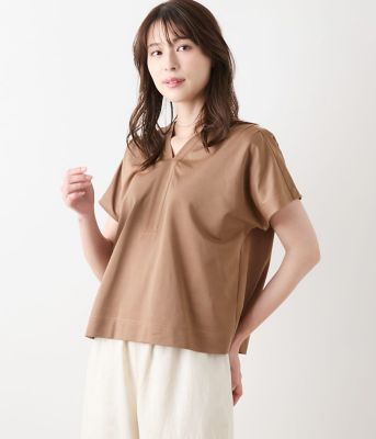 NEWYORKER L (Women/大きいサイズ)/ニューヨーカー Ｌ 【Ｌ】【接触冷感】ハイツイストツイル　Ｖネック半袖プルオーバー（２０２５５４８５５６７２）