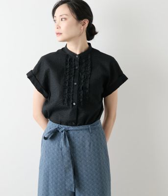 ＜NEWYORKER L (Women/大きいサイズ)＞【Ｌ】ウェーブコットン　フレンチスリーブフリルブラウス（２０２５５４８５５９７１）
