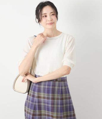 ＜NEWYORKER L (Women/大きいサイズ)＞【Ｌ】シアーストレッチジャカード　５分袖プルオーバー（２０２５５４８６５６６２）