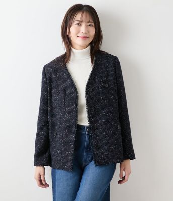 【送料無料】NEWYORKER L PLUS (Women/大きいサイズ)/ニューヨーカー L PLUS ネオンカラーミックスツィード ノーカラージャケット(202559116261) 75ネイビー コート・ジャケット【三越伊勢丹/公式】