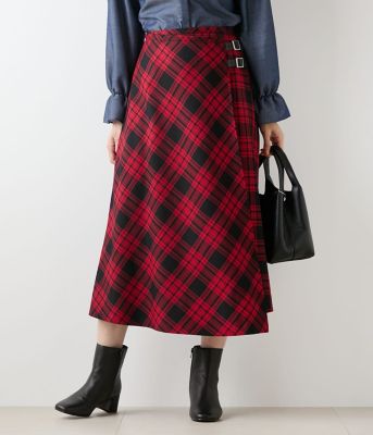 ＜NEWYORKER L PLUS (Women/大きいサイズ)＞【Ｌ】ウールタータン　アシメキルトスカート（２０２５５９２５６２５６）
