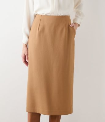 L】【ストレッチ】ウールブレンドダブルクロス ロングタイトスカート