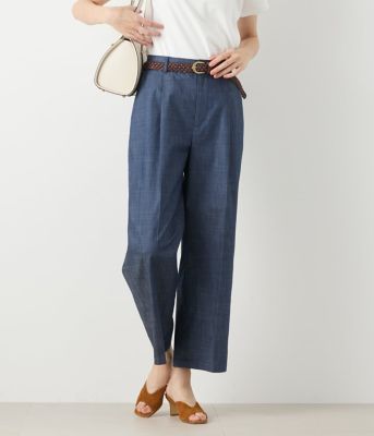 ＜NEWYORKER L PLUS (Women/大きいサイズ)＞【Ｌ】スラブシャンブレー　タックワイドパンツ（２０２５５９３１５２５１）