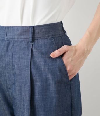 【Ｌ】スラブシャンブレー　タックワイドパンツ（２０２５５９３１５２５１）