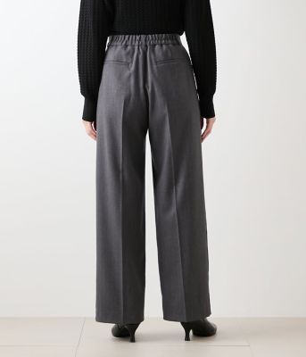激レア⭐️BELVET Striped Tucked Slacks グレー　L L】【ストレッチ】デニム調メランジストライプ サイドラインタック