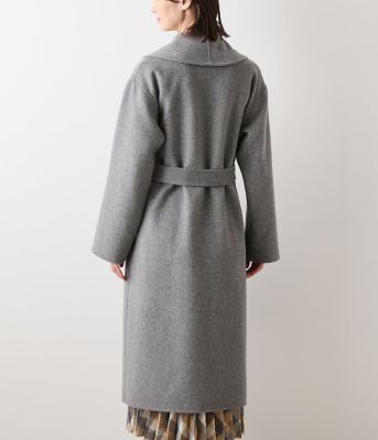 ♡新品未使用♡MONNALISA♡ロングコート　グレー L】ウールナイロンリバー ショールカラーロングコート