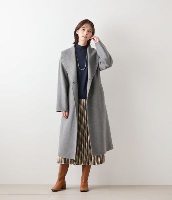L】ウールナイロンリバー ショールカラーロングコート