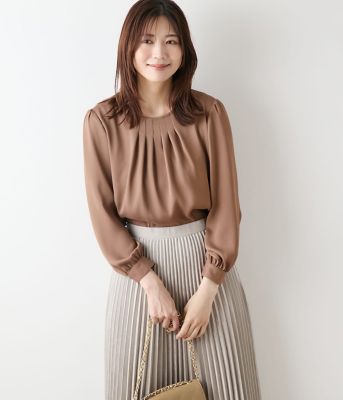 ＜NEWYORKER L PLUS (Women/大きいサイズ)＞【Ｌ】ジョーゼットサテン　フロントタック９分袖ブラウス（２０２５５９６１６１５８）