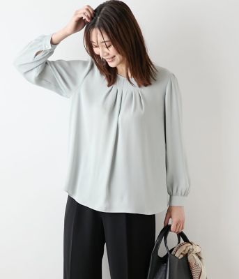 【SALE】【送料無料】NEWYORKER L PLUS (Women/大きいサイズ)/ニューヨーカー L PLUS ジョーゼットサテン フロントタック9分袖ブラウス(202559616158) 62ライトグリーン トップス【三越伊勢丹/公式】