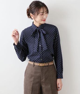 L】アムンゼンドットプリント 長袖ボウタイブラウス