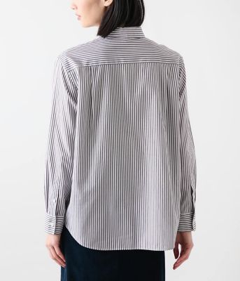 美品　NEWYORKER　長袖カジュアルシャツ 黒と多色ストライプ シャンブレー ストライプ 長袖ショートボタンダウンシャツ