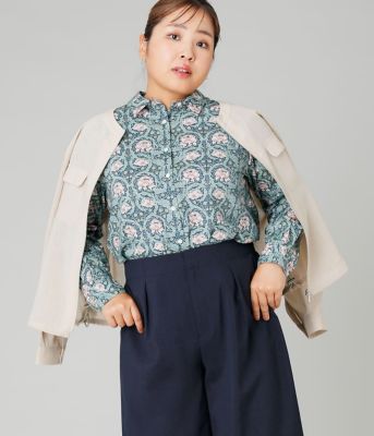 【送料無料】NEWYORKER L PLUS (Women/大きいサイズ)/ニューヨーカー L PLUS リバティ ウィリアム・モリス アフリカンマリーゴールド レギュラーカラー長袖シャツ(202559616214) 75ネイビー トップス【三越伊勢丹/公式】