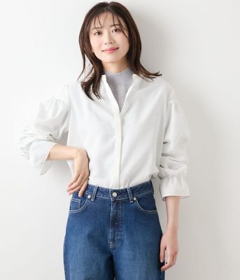 ＜NEWYORKER L PLUS (Women/大きいサイズ)＞【Ｌ】ダンガリーツイル　ギャザーフリルブラウス（２０２５５９６１６２５４）