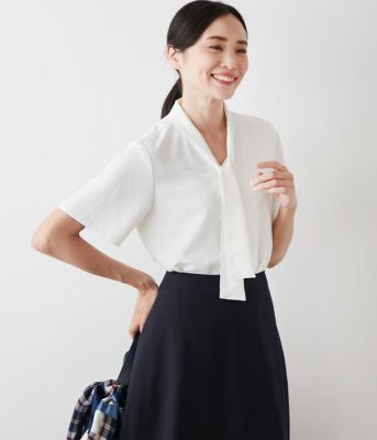 NEWYORKER L PLUS (Women/大きいサイズ)/ニューヨーカー Ｌ ＰＬＵＳ 【Ｌ】マルチプルポリ　ボウタイ半袖ブラウス（２０２５５９６５５３５２）