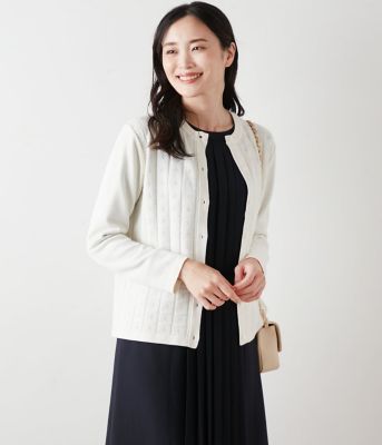 NEWYORKER L PLUS (Women/大きいサイズ)/ニューヨーカー Ｌ ＰＬＵＳ 【Ｌ】レーヨンポリストレッチ　格子透かし柄クルーネックカーディガン（２０２５５９７１５５１０）