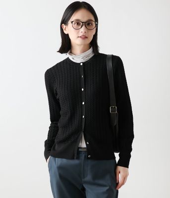 ＜NEWYORKER L PLUS (Women/大きいサイズ)＞【Ｌ】【手洗い可能】ケーブルクルーネックカーディガン（２０２５５９７１６５５０）