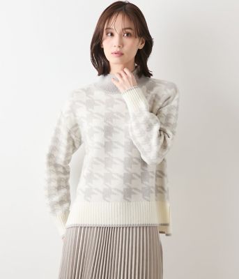 L】千鳥柄ダブルジャカード ハイネックプルオーバー