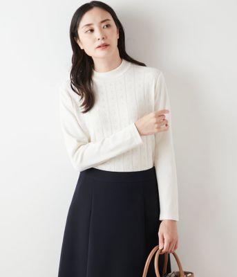 NEWYORKER L PLUS (Women/大きいサイズ)/ニューヨーカー Ｌ ＰＬＵＳ 【Ｌ】レーヨンポリストレッチ　格子透かし柄ボトルネックプルオーバー（２０２５５９７２５５１０）