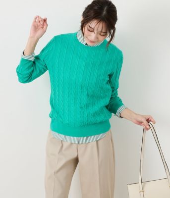 L】コンパクトギザコットン ケーブルクルーネックプルオーバー