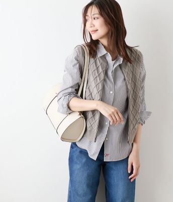 ＜NEWYORKER L PLUS (Women/大きいサイズ)＞【Ｌ】【手洗い可能】ウール混リリヤーン　ダイヤ柄ニットベスト（２０２５５９７９６６１１）