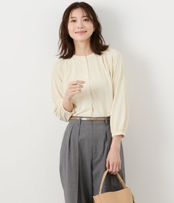 NEWYORKER L PLUS (Women/大きいサイズ)/ニューヨーカー Ｌ ＰＬＵＳ 【Ｌ】ポリエステル強撚スムース　タイルプリント　ヘンリーネック７分袖プルオーバー（２０２５５９８２５５２１）