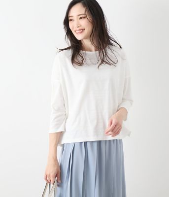 ＜NEWYORKER L PLUS (Women/大きいサイズ)＞【Ｌ】コットンポリエステルボーダー　ボートネック７分袖プルオーバー（２０２５５９８２５６２３）