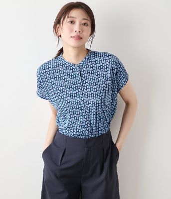 【送料無料】NEWYORKER L PLUS (Women/大きいサイズ)/ニューヨーカー L PLUS ポリエステル強撚スムース 幾何学プリント ボックスシルエットプルオーバー(202559856522) 70ブルー トップス【三越伊勢丹/公式】