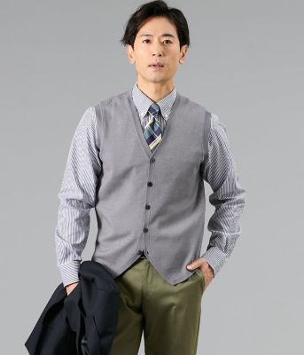 ウォッシャブル】Vネック 前開きニットベスト